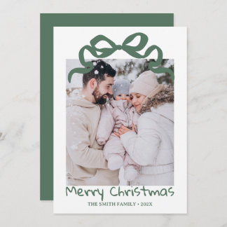 Invitation Pretty cute Christmas Green Bow Photo card 