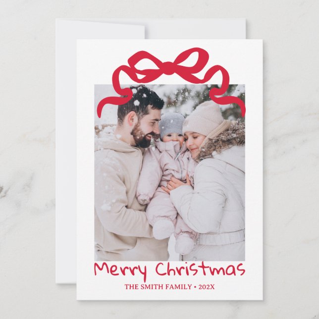 Invitation Pretty cute Christmas Red Bow Photo card  (Devant)