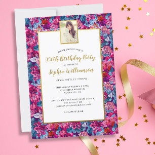 Invitation Pretty Flowers, Any Age, Add Photo, Birthday Party