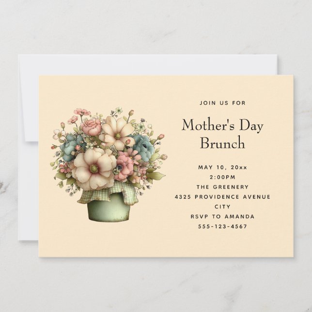 Invitation Pretty Flowers in a Planter Pot Cute Mother's Day (Devant)