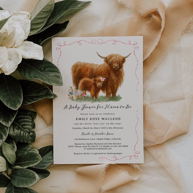 Invitation Pretty Highland Cow Baby Shower (Créateur téléchargé)