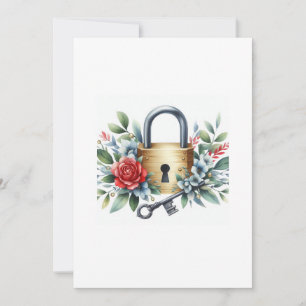 Invitation pretty padlock with colorful flowers