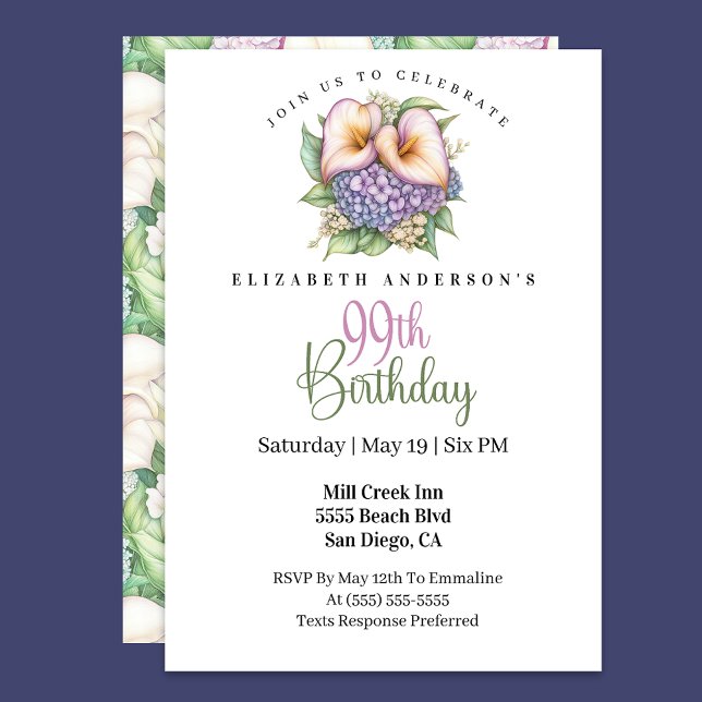 Invitation Pretty Pastel Calla Lily 99th Birthday (Créateur téléchargé)