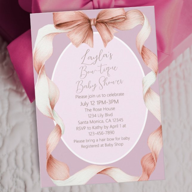 Invitation Pretty Pink Bow Boutique Baby Shower (Créateur téléchargé)