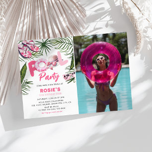 Invitation Pretty Pink Pool Party Fille Photo Anniversaire