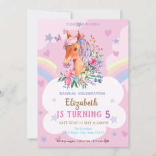 Invitation Pretty Pony Rainbow Stars Coeurs Anniversaire