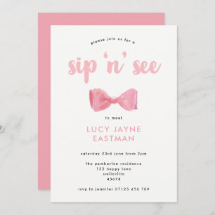 Invitation Pretty Rose Aquarelle Bow Sip et Voir