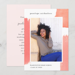 Invitation Pretty Rose Aquarelle Photo Graduation Party