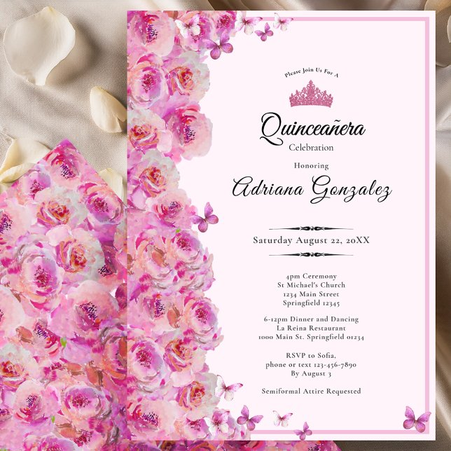 Invitation Pretty Roses 15th birthday Pink Quinceanera (Créateur téléchargé)