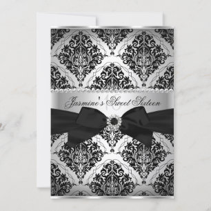 Invitation Pretty Silver & Black Damask pour les 1