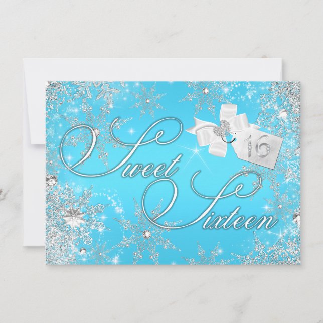 Invitation Pretty Silver Blue Snowflake pour les 1 (Devant)