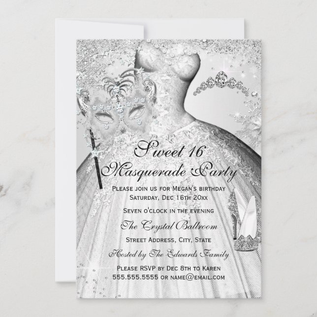 Invitation Pretty Silver Princess Masquerade Sweet (Devant)