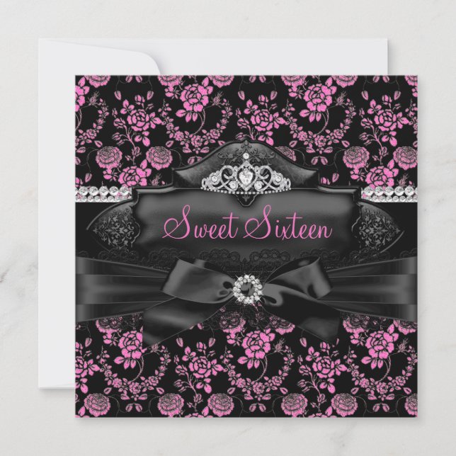 Invitation Pretty Tiara & Bow Rose Sweet 16 (Devant)