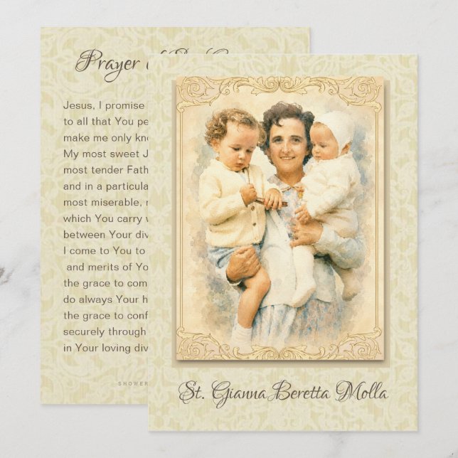 Invitation Prière de la mère catholique Sainte Gianna Beretta (Devant / Derrière)