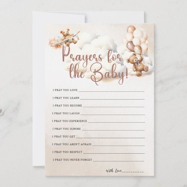 Invitation PRIÈRE POUR LE BÉBÉ, Jeu de Baby Shower Ourson Mig (Devant)