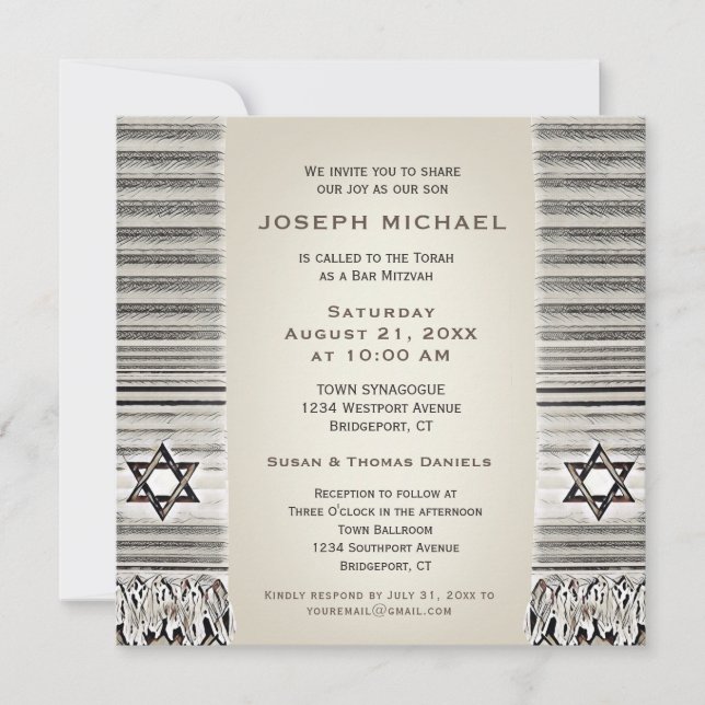 Invitation Prière Shawl Tan Bar Mitzvah (Devant)