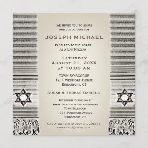 Invitation Prière Shawl Tan Bar Mitzvah