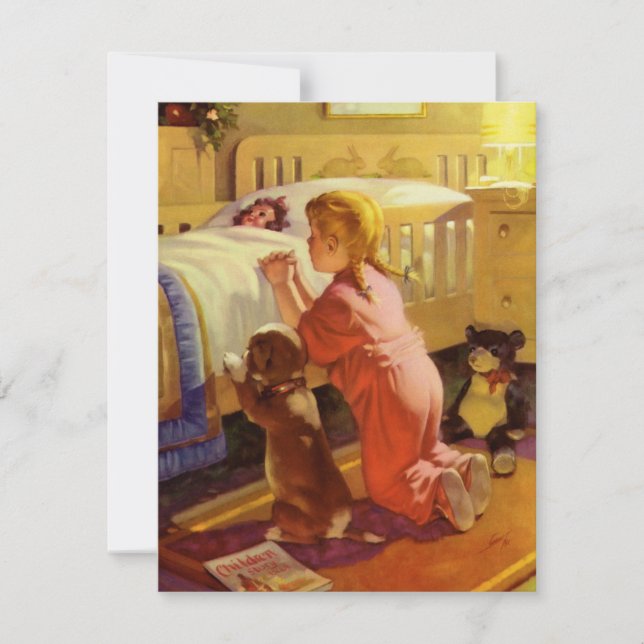 Invitation Prières au coucher, Fille avec chiot, Religion Vin (Devant)