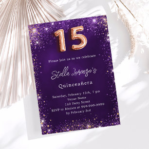 Invitation Prime d'or rose pourpre Quinceanera