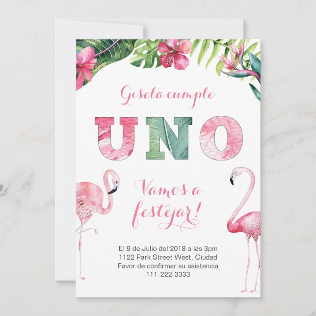 Invitation Primer Añito Flamenco | 1er Flamant rose anniversa (Devant)