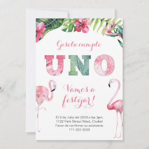 Invitation Primer Añito Flamenco   1er Flamant rose anniversa