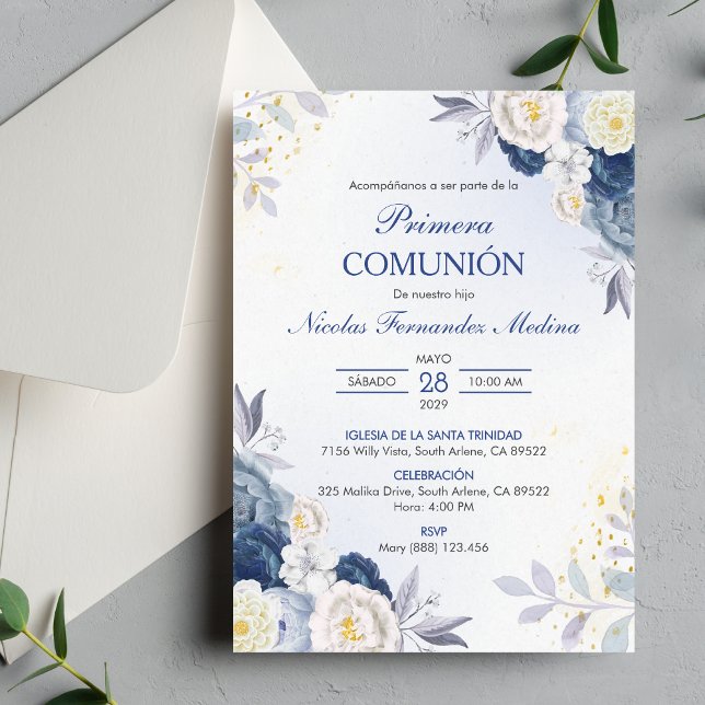 Invitation Primera Comunion Fleurs blanches Première communio (Créateur téléchargé)