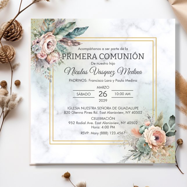 Invitation Primera Comunion Fleurs Boho Garçon Première Commu (Créateur téléchargé)