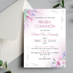 Invitation Primera Comunion Fleurs pourpres Première Communio