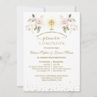 Invitation Primera Comunión Girls Twins First Holy Communion 