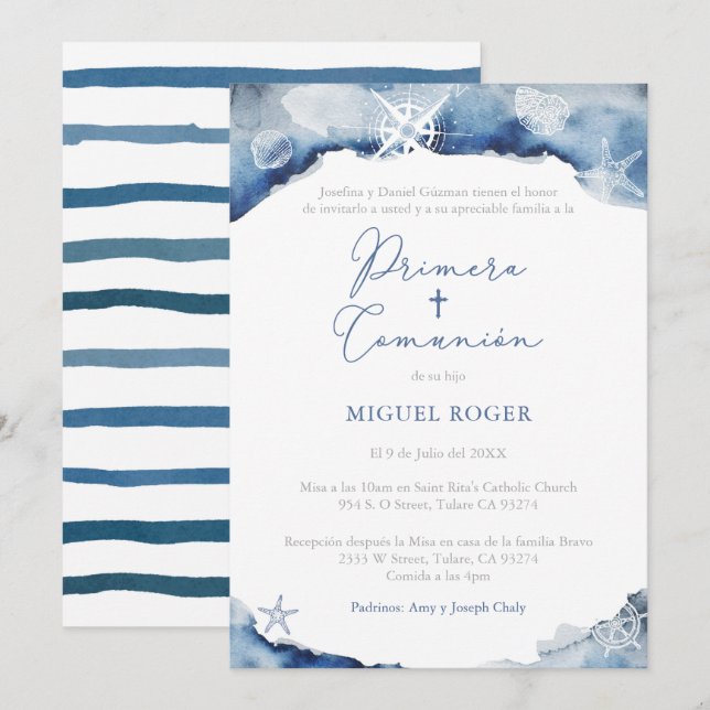 Invitation Primera Comunión Para Niño, Garçon 1ère communion (Devant / Derrière)