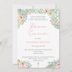 Invitation Primera Comunion, Première communion de fille en e