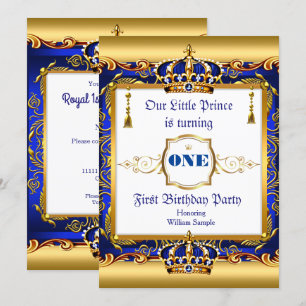 Invitation Prince 1er Anniversaire Bleu Orné Or