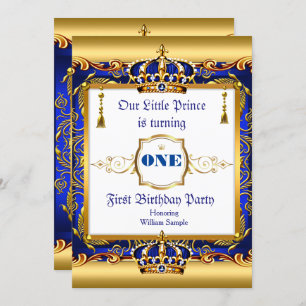 Invitation Prince 1er anniversaire Blue Ornate Gold