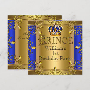 Invitation Prince 1er anniversaire garçon couronne royale ble