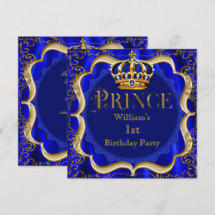 Invitation Prince 1er anniversaire garçon Couronne royale ble