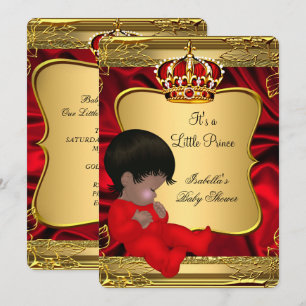 Invitation Prince Afro-Américain Garçon Baby Shower Rouge Or