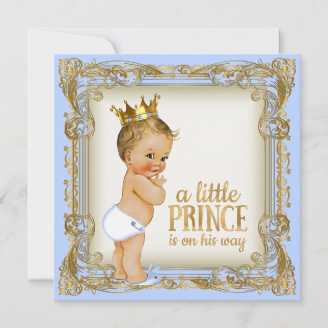 Invitation Prince Baby shower Bébé Bleu Or Prince (Devant)