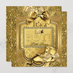Invitation Prince Baby shower Bébé Garçon Elite Damask Gold