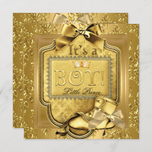 Invitation Prince Baby shower Bébé Garçon Elite Damask Gold 2