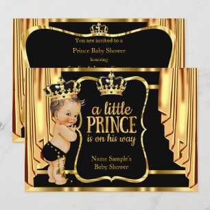 Invitation Prince Baby shower Black Gold Draps Brunette