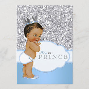 Invitation Prince Baby shower bleu et argent