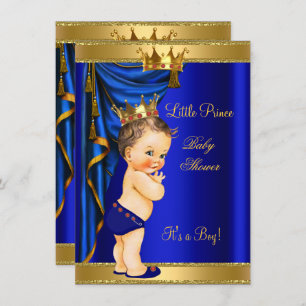 Invitation Prince Baby shower Bleu Or Rouge Brunette