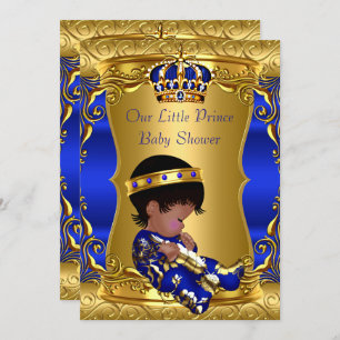 Invitation Prince Baby shower Boy Blue Gold Africain Américai