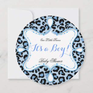 Invitation Prince Baby shower Boy Blue Leopard