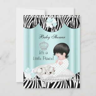 Invitation Prince Baby shower Boy Mint Turquoise Blue Zebra