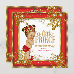 Invitation Prince Baby shower Boy Rouge Or Blanc Brunette