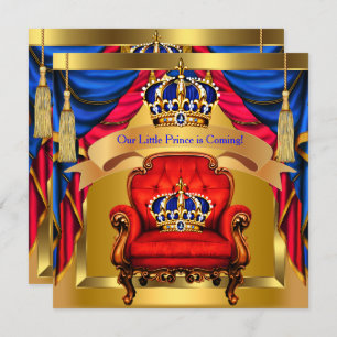 Invitation Prince Baby shower Boy Royal Blue Red Gold