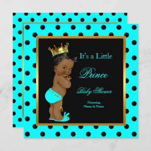 Invitation Prince Baby shower Boy Turquoise Black Ethnic