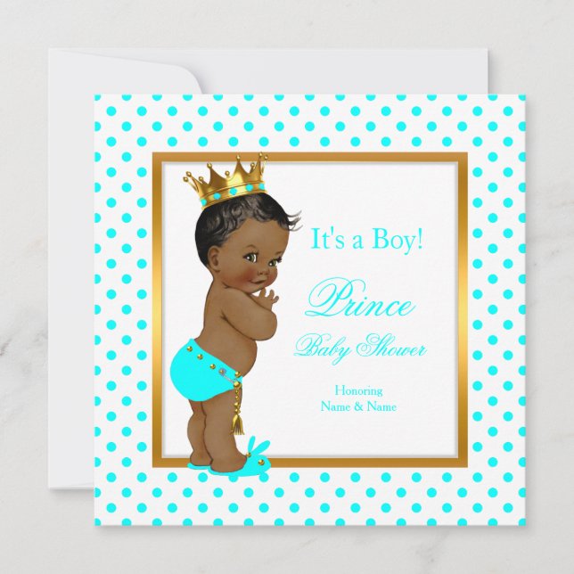 Invitation Prince Baby shower Boy Turquoise Polka Dot Ethniqu (Devant)