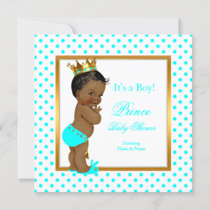 Invitation Prince Baby shower Boy Turquoise Polka Dot Ethniqu